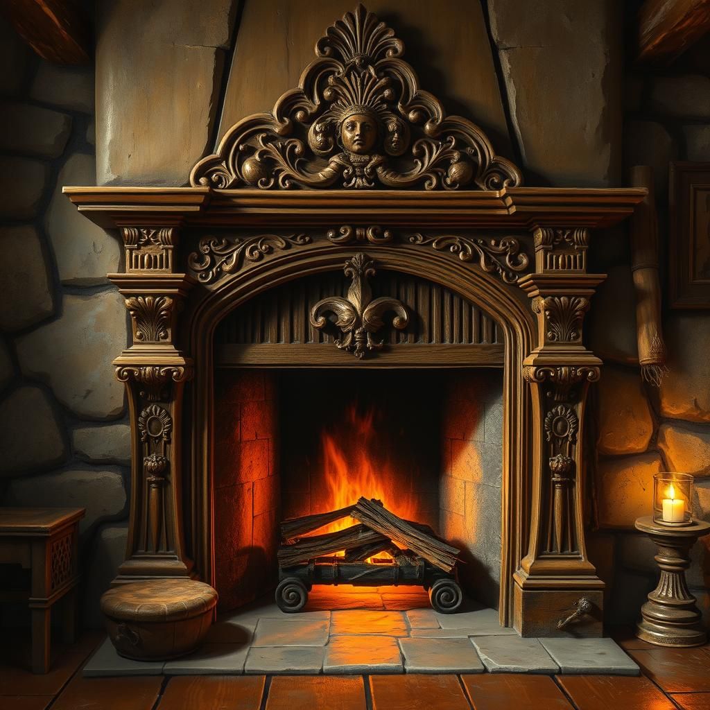 Intricately Carved Fireplace in Pre-Raphaelite Style