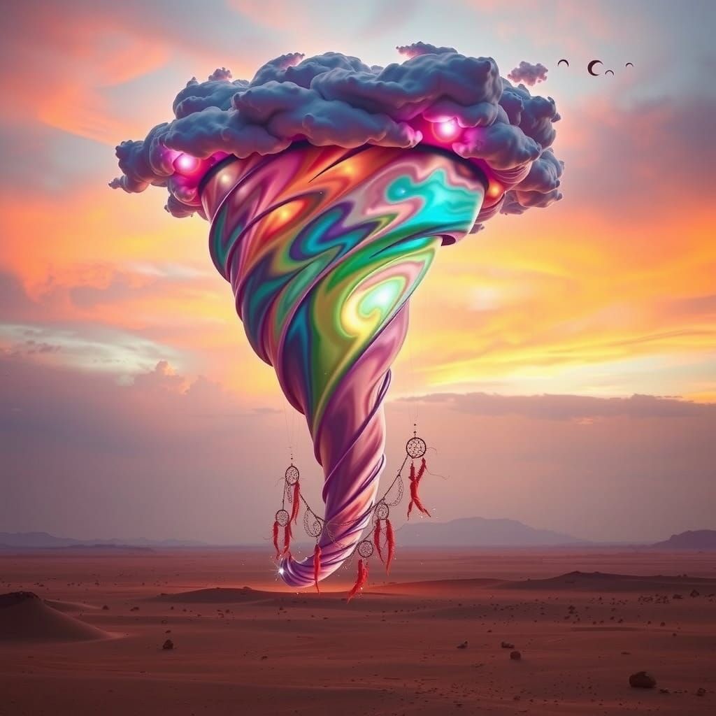 Surreal Tornado Twirls in Vibrant Desert Vortex