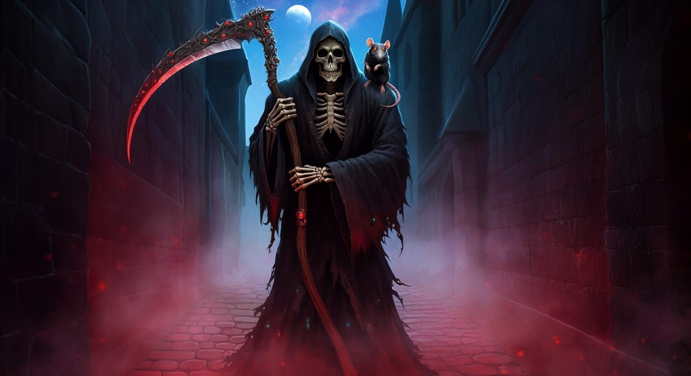 Skeletal Reaper Embodies Dark Fantasy in Chiaroscuro Style
