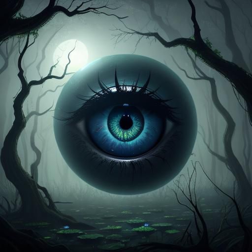Disembodied Eye Soars Over Fantasy Swamp