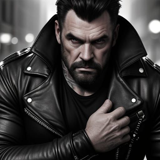 Tough Bikers in a Dystopian Cityscape