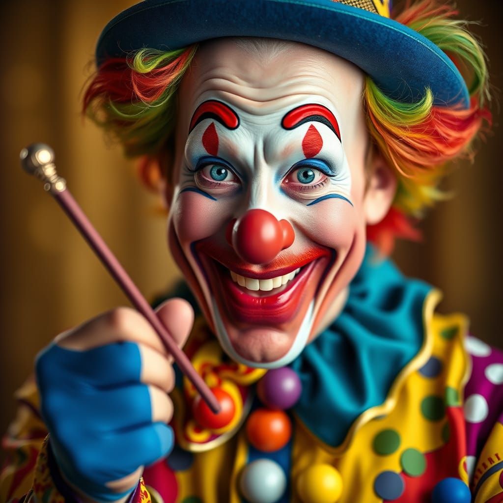Enchanting Clown Close-Up: Vibrant Portrait in Magic Style