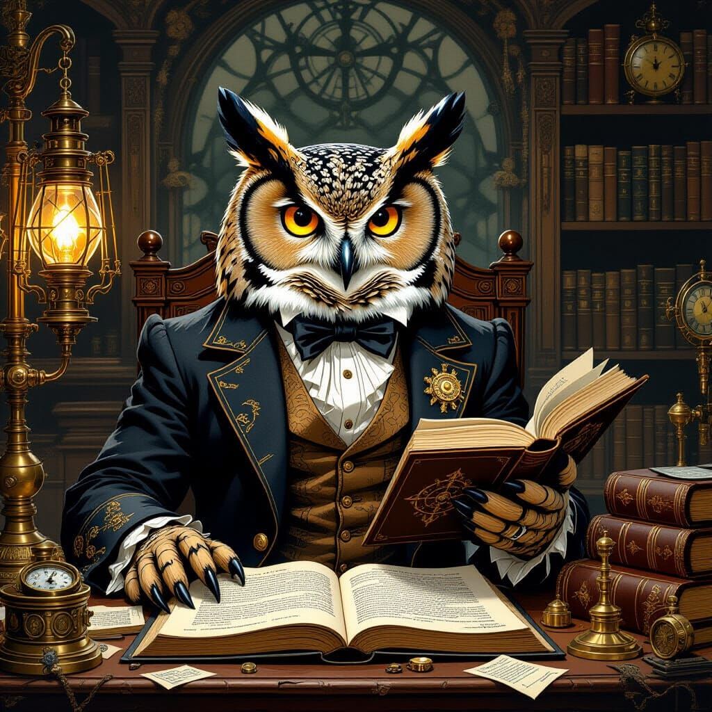 Steampunk Owl Scholar's Victorian Study