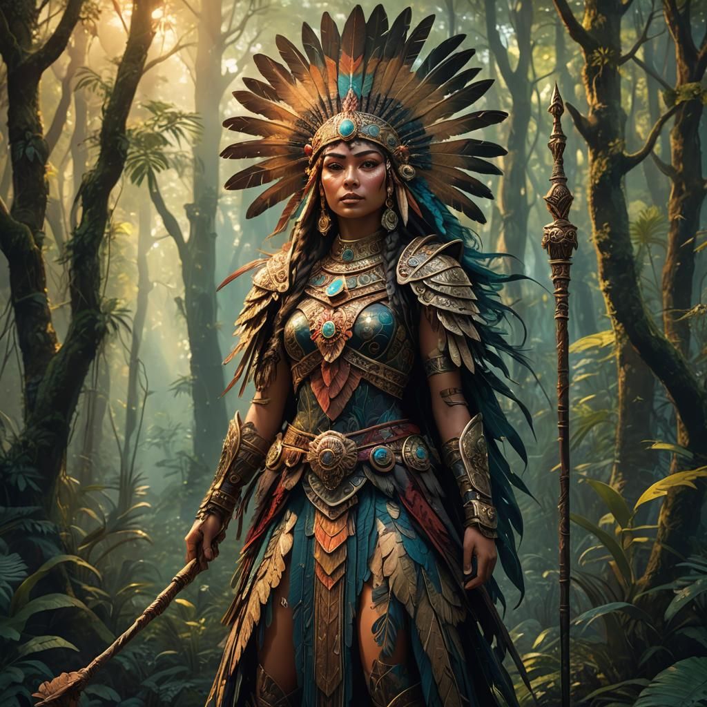 Mesoamerican Woman in Mystical Forest Concept Art