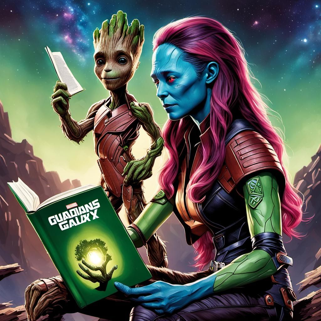 Groot and Gamora Reading
