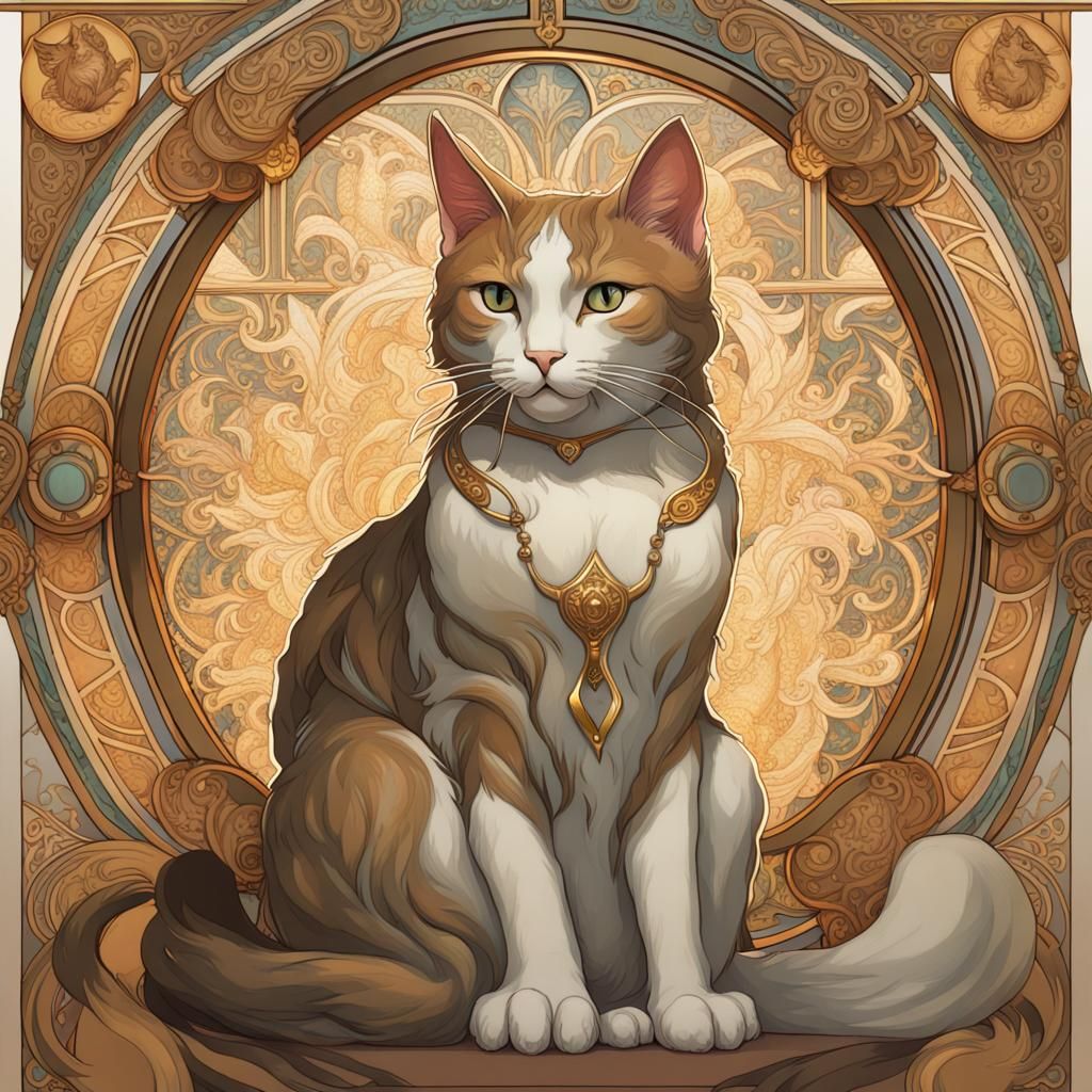 Byzantine Cat Saint in Alphonse Mucha Style
