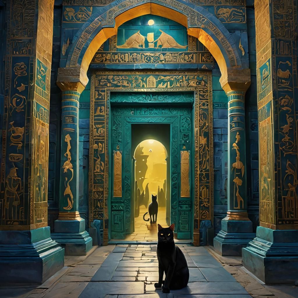 Anubis and Cats Guard Underworld Gates