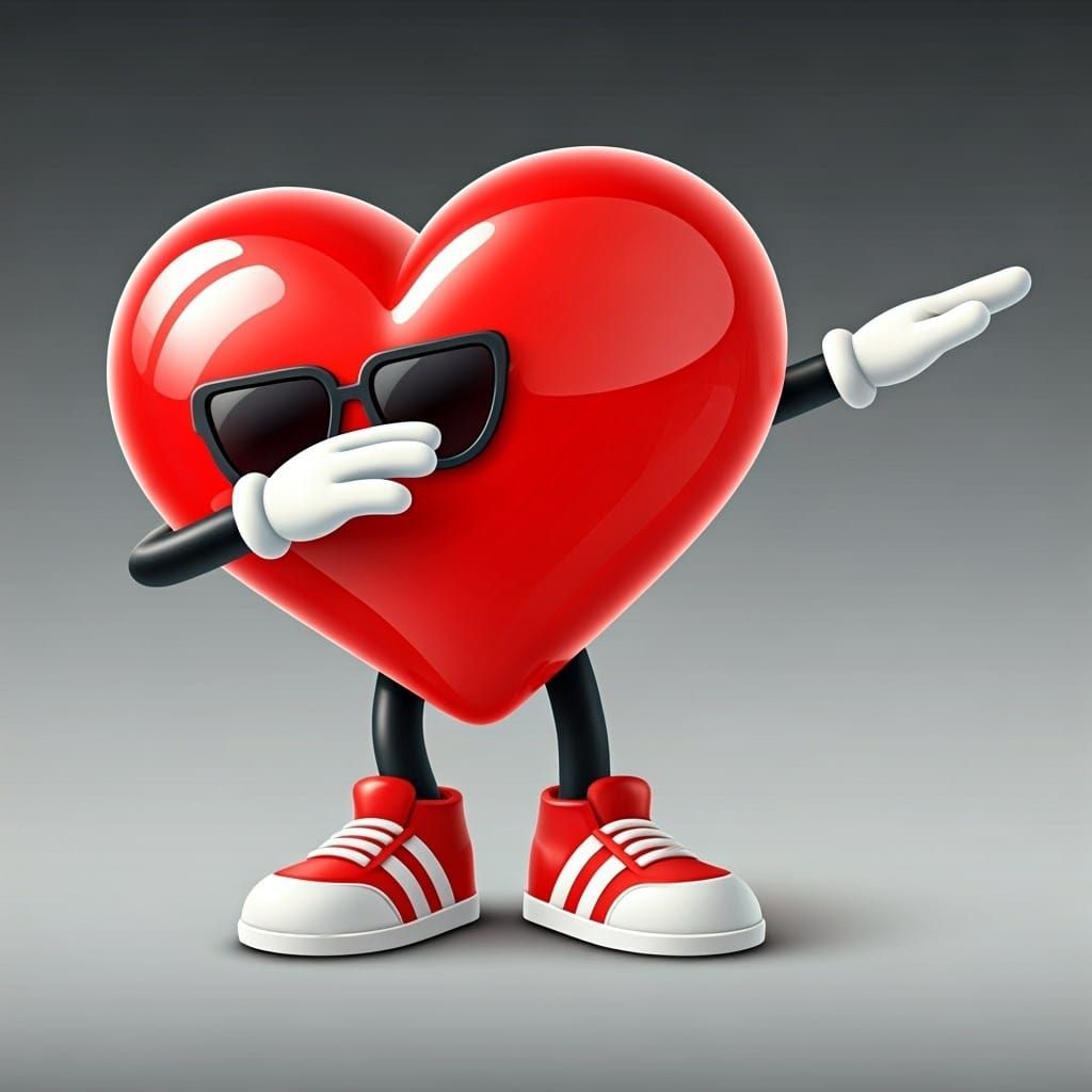 Sleek Red Heart Character in Bold Cartoon Style