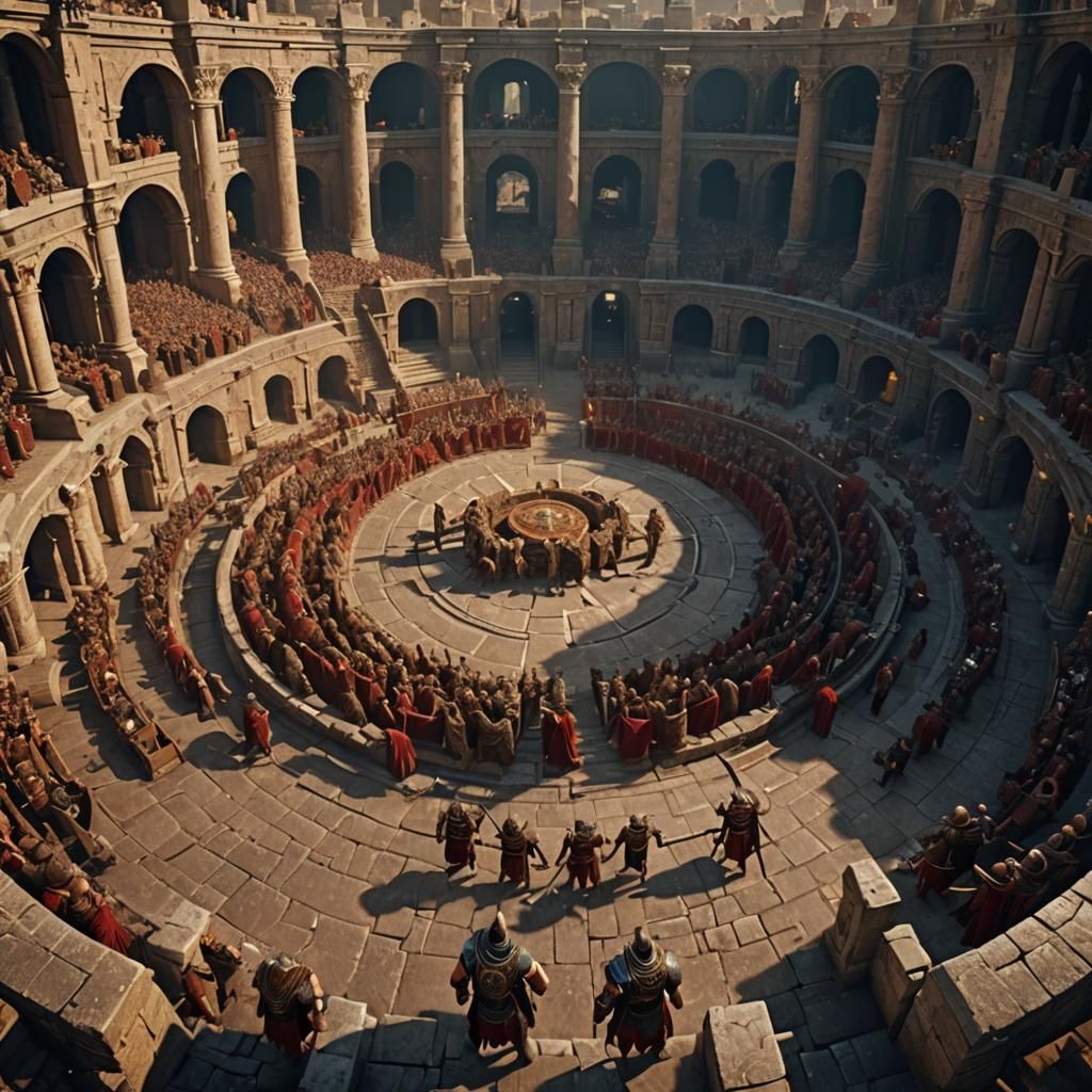 Gladiator versus Beast in Colosseum: Fantasy Concept Art