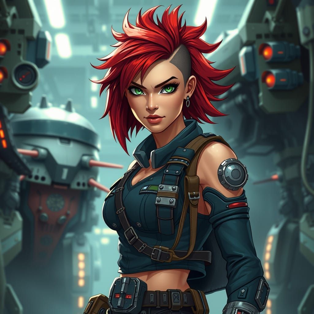 Cyberpunk MechWarrior Pilot in Dark Industrial Hues