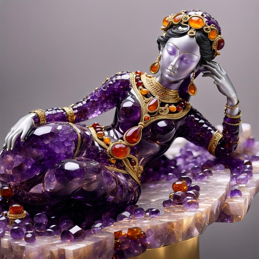 Sculpture of Woman Carved From Gemstones