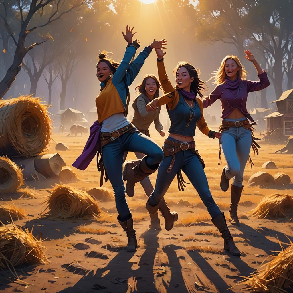 Girls Celebrate at Rodeo in Fantasy Art Style
