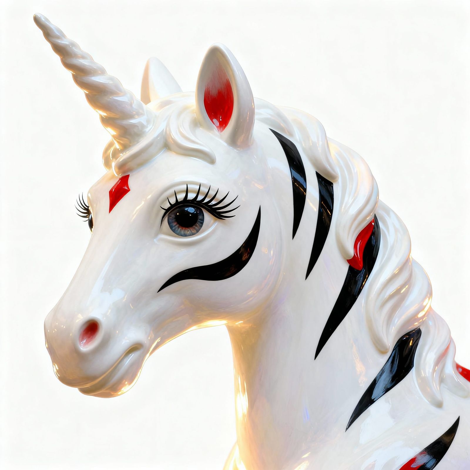 Stylized Unicorn Sculpture with Red Accents
