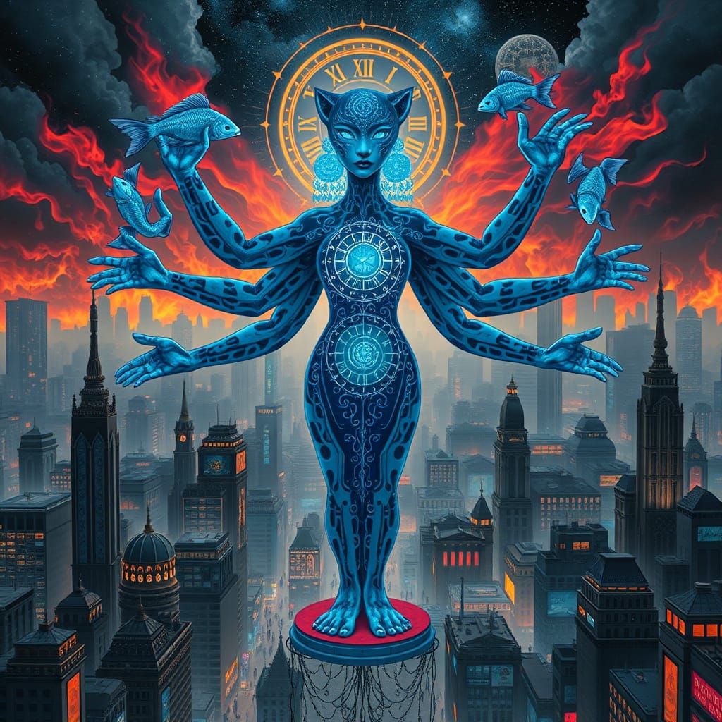 City of Blue Leopard Gods: Dreamlike Biomechanical Art
