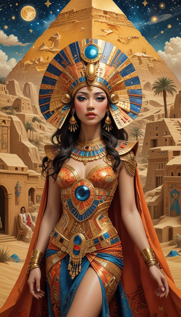 Egyptian Queen in Whimsical, Surreal Landscape
