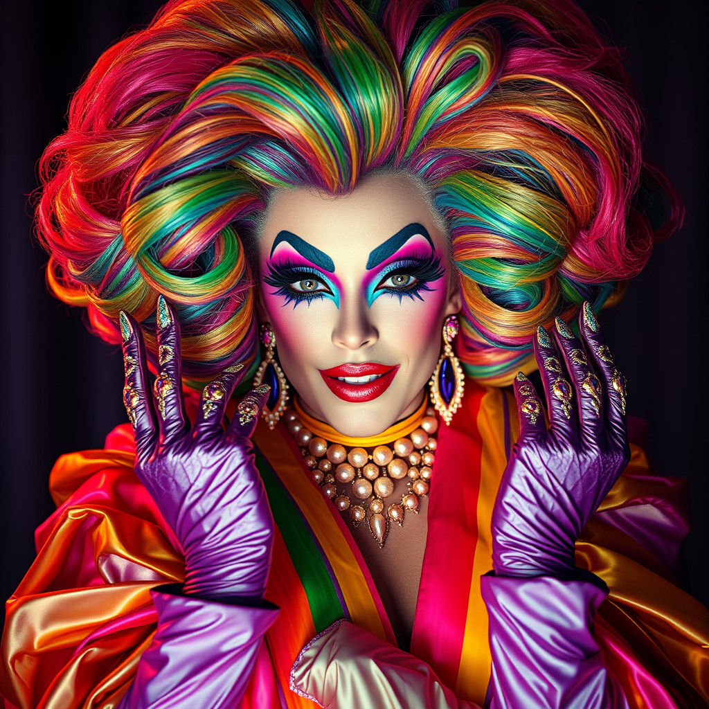 Rainbow Drag Queen in Hyperrealistic Cinematic Style