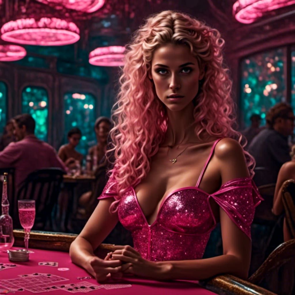 Persephone at Poker Table in Hyperrealistic Style