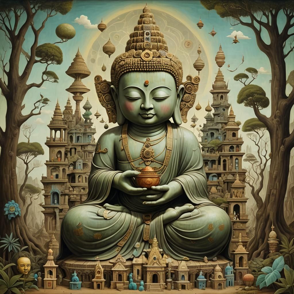 Surreal Buddha Image in Post-Impressionist Style