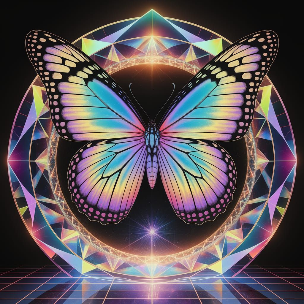 Ethereal Butterfly Hovers Over Cosmic Portal in Holographic ...