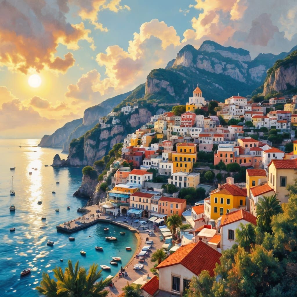Mediterranean Village: Hyper-Detailed Matte Painting