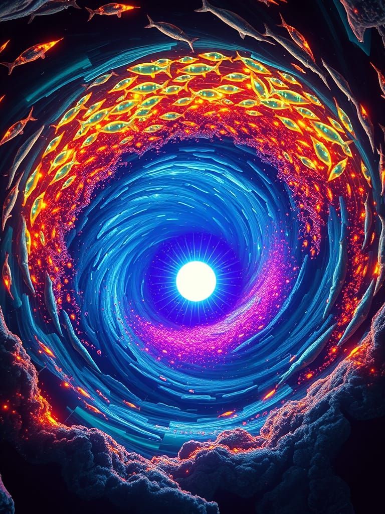 Cosmic Vortex of Bioluminescent Sharks