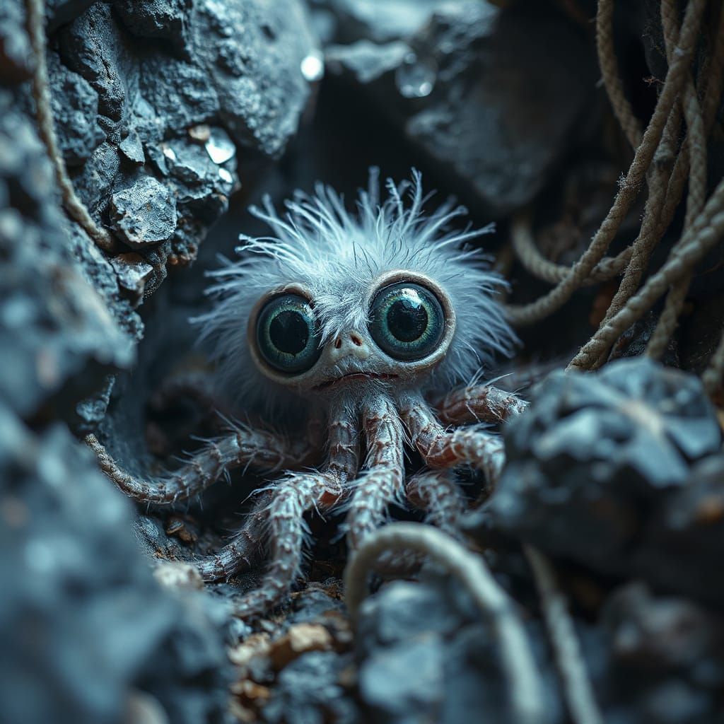 Eerie Cute Neon Creature in Gritty Digital Art