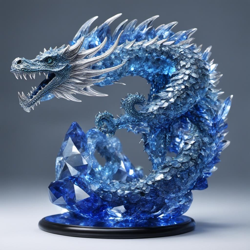 Crystalline Dragon in Blue and Clear Crystal