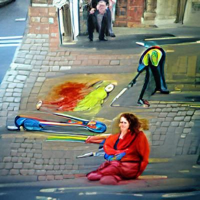 Colorful Oil Painting: Woman in Street Murder