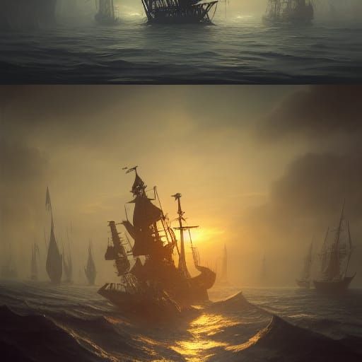 Ghost Pirate Ship in Dark Fantasy Style