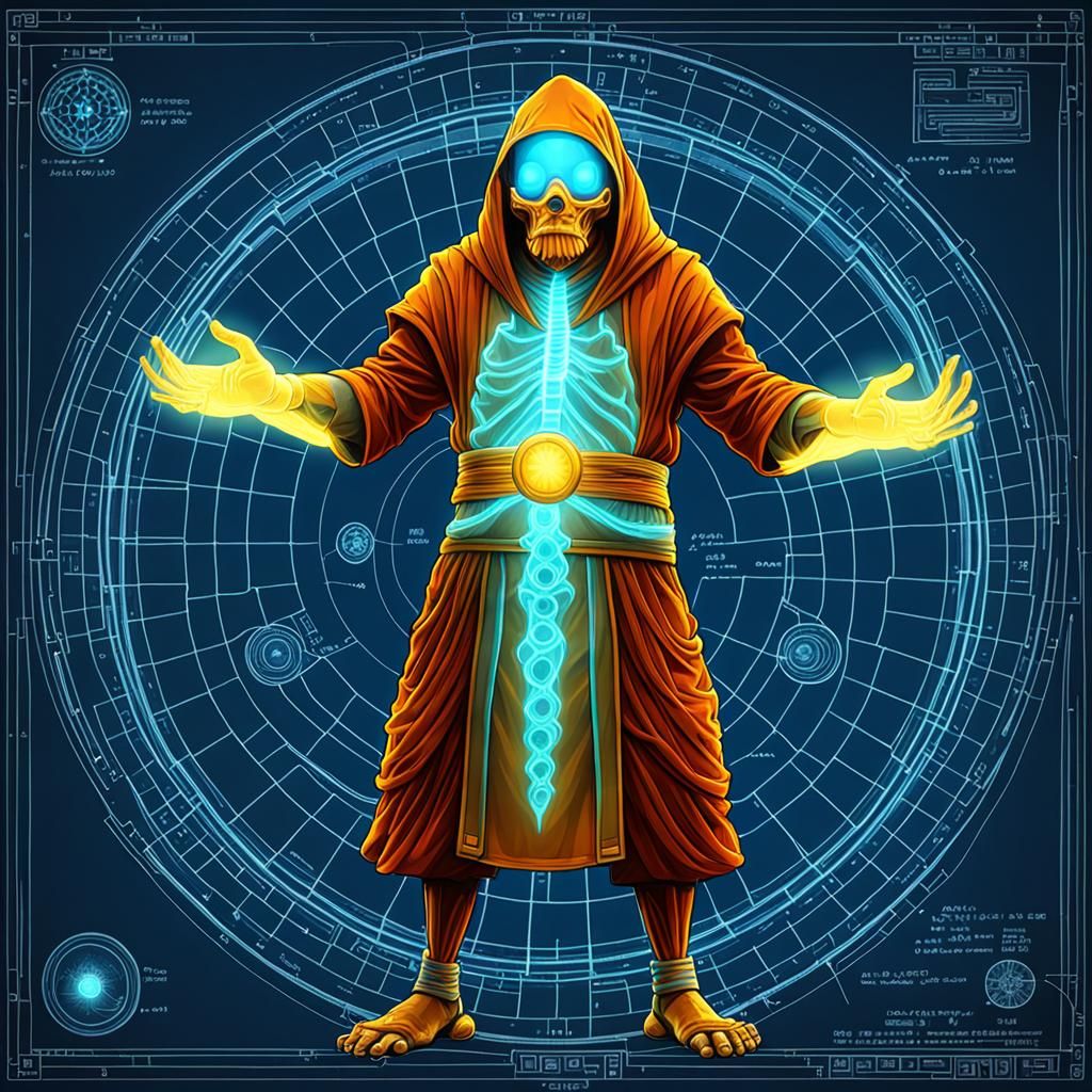 Mystic Monk in Blueprint X-Ray with Amber Aura