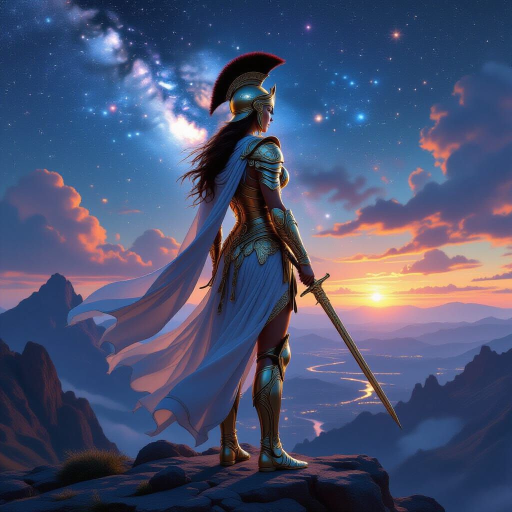 Athena Overlooks Ancient Empire in Hyperreal Style