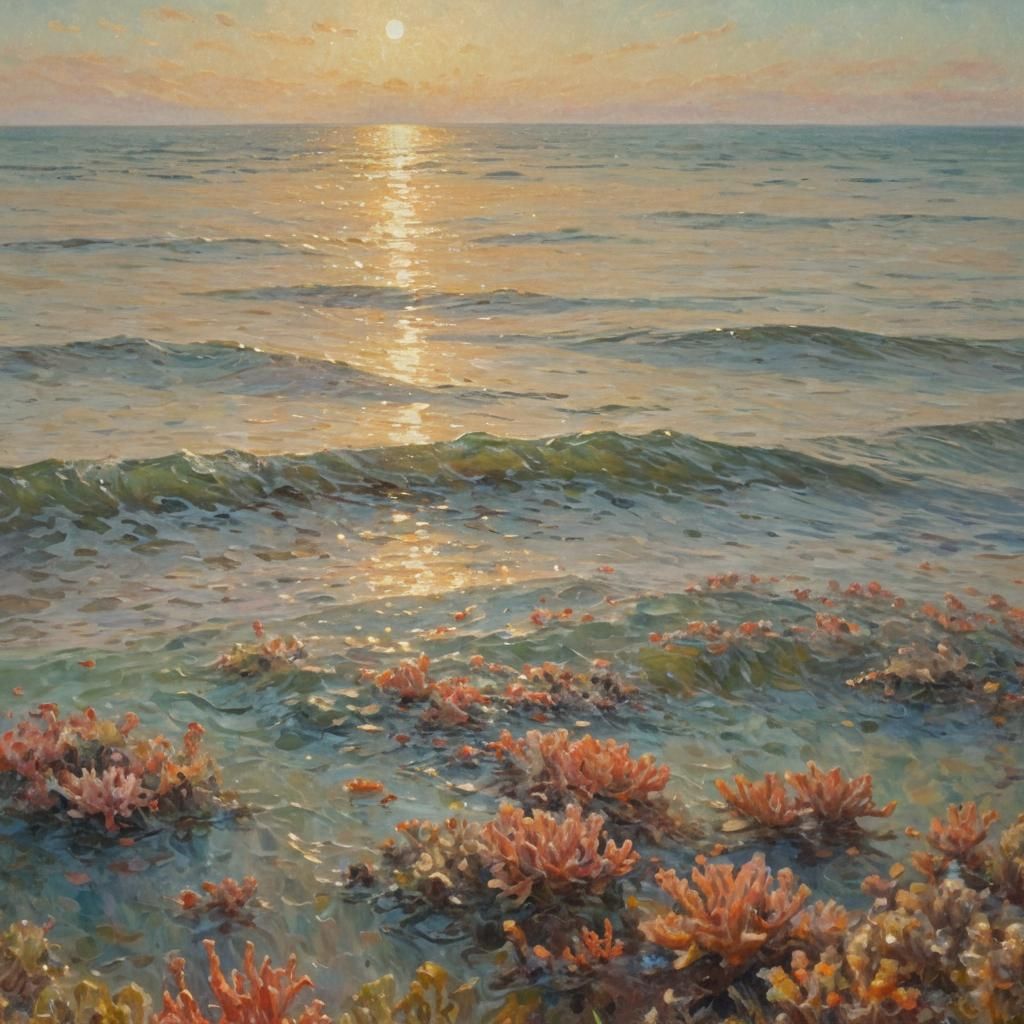 Impressionist Coral Reef in Warm Sunlight