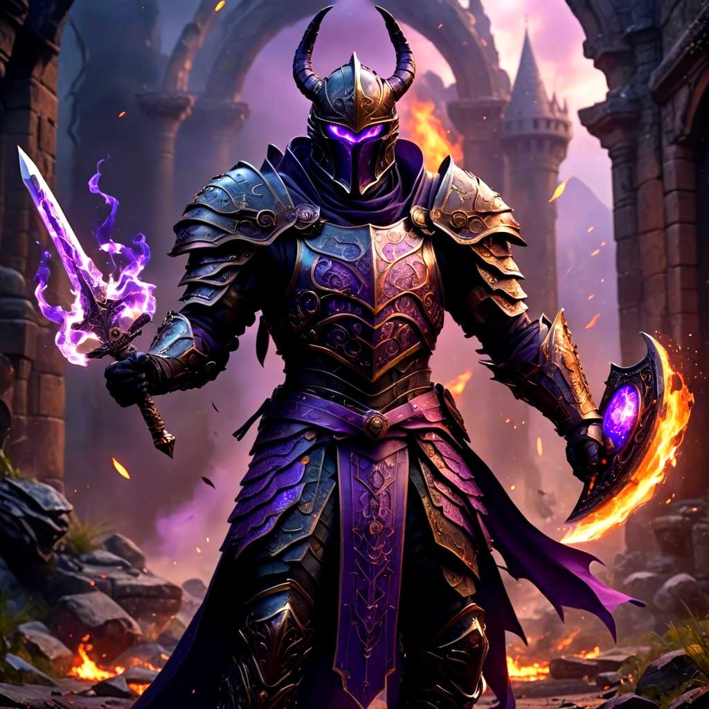 Snake Knight Supervillain with Fiery Sword