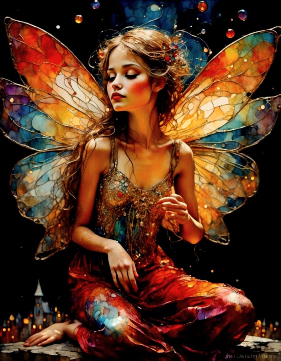 Enchanting Fairy Blesses Fairytale Town in Art Nouveau Style