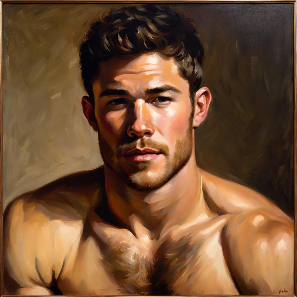 Detailed Oil Painting of a Shirtless Man
