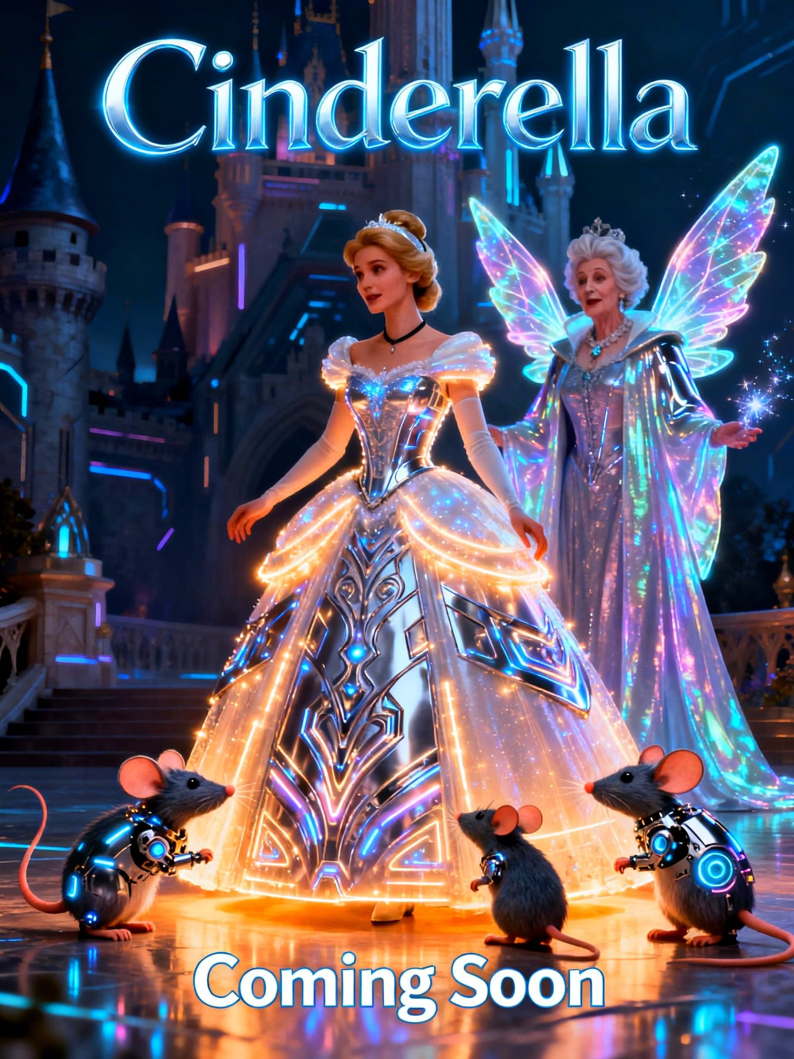 Cinderella Movie Poster in Futuristic Glowing Gown