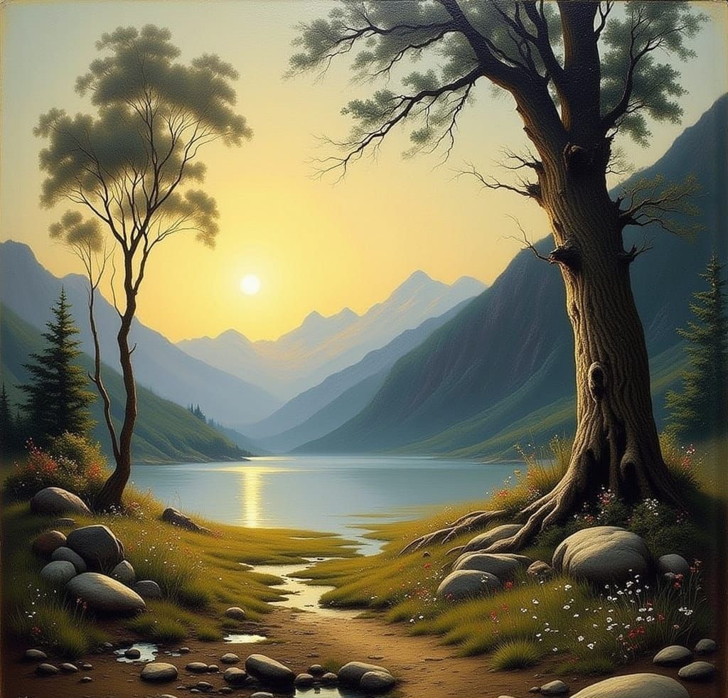 Ethereal Nature Scene with Whimsical Elements