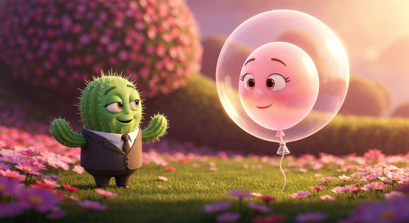 Cactus Courts Soap Bubble in Whimsical Garden