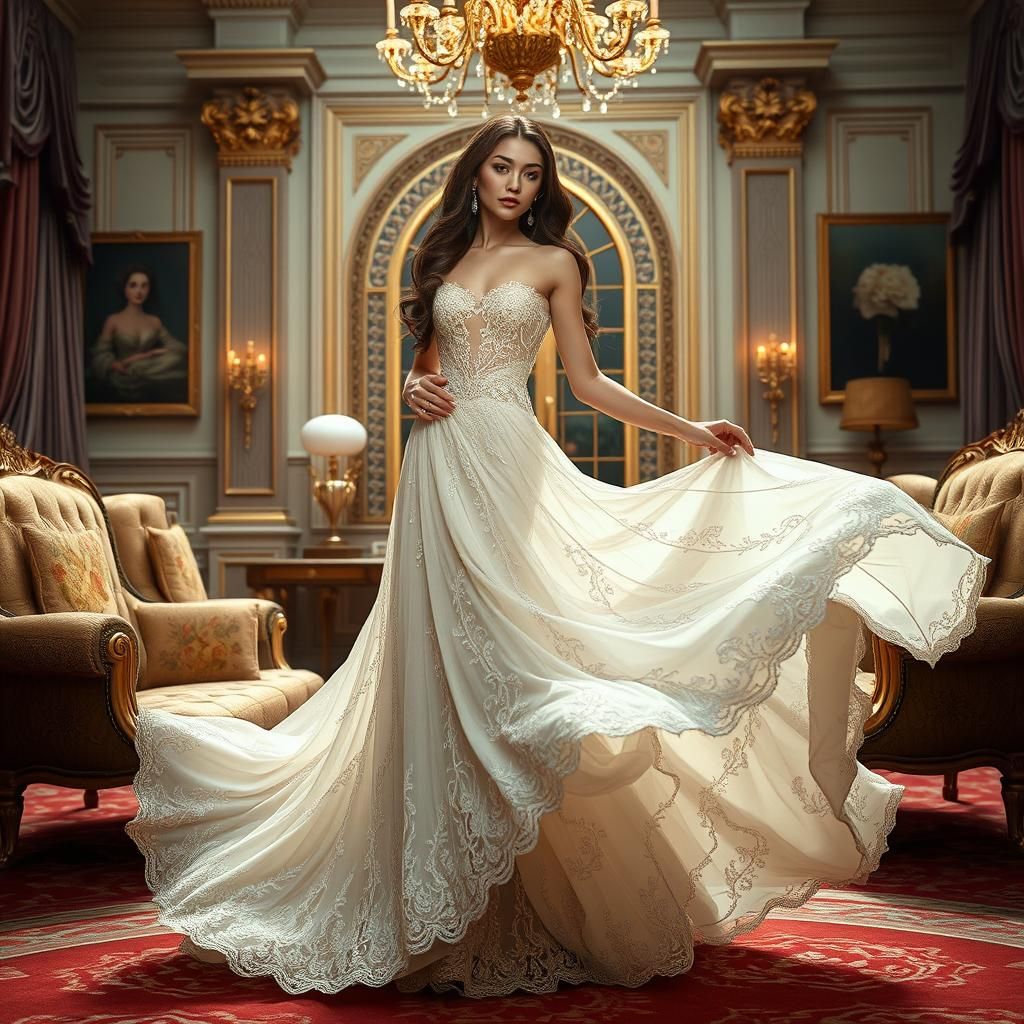 Model in Flowing Gown, Dreamlike Romantic Realism