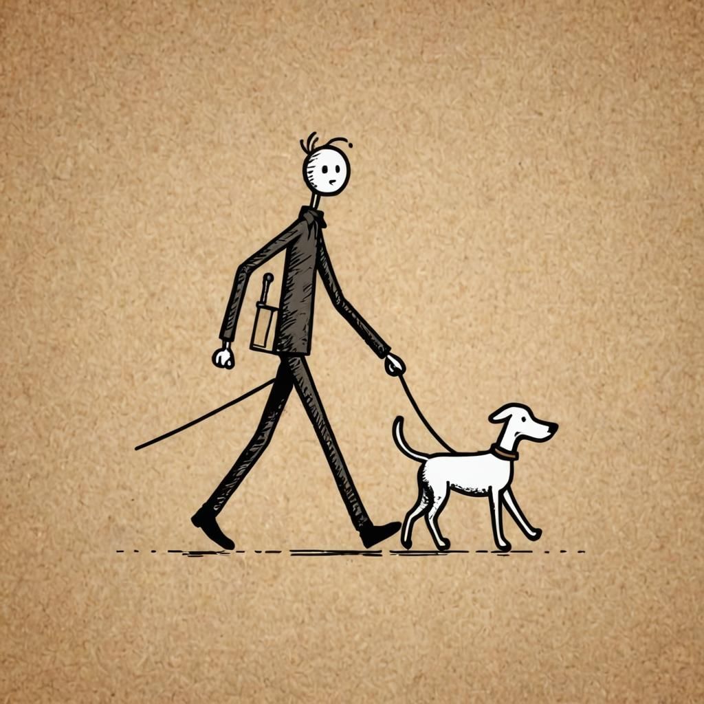 Wacky Stick Figure Dog Walk Doodle