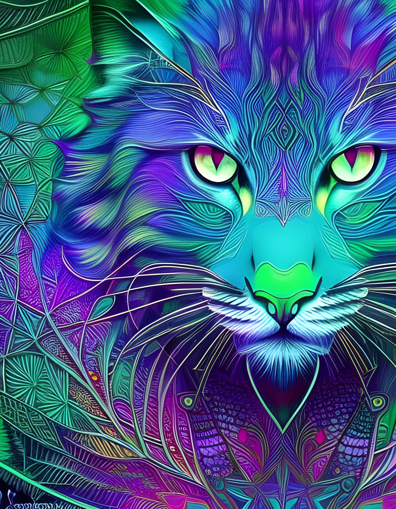 Enchantress Cat: Holographic Astral Cosmic Illustration