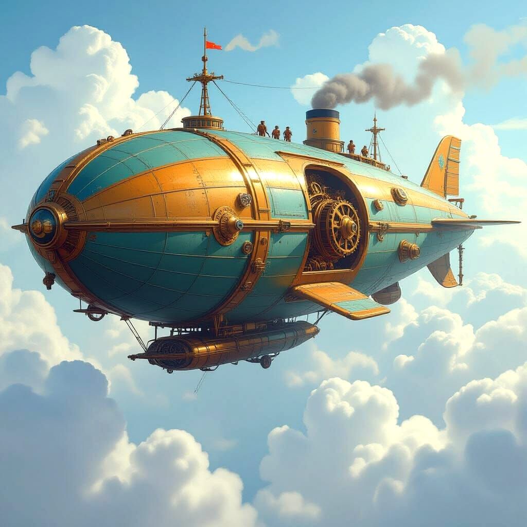 Steampunk Whale Airship Explores Clouds in Art Deco Style