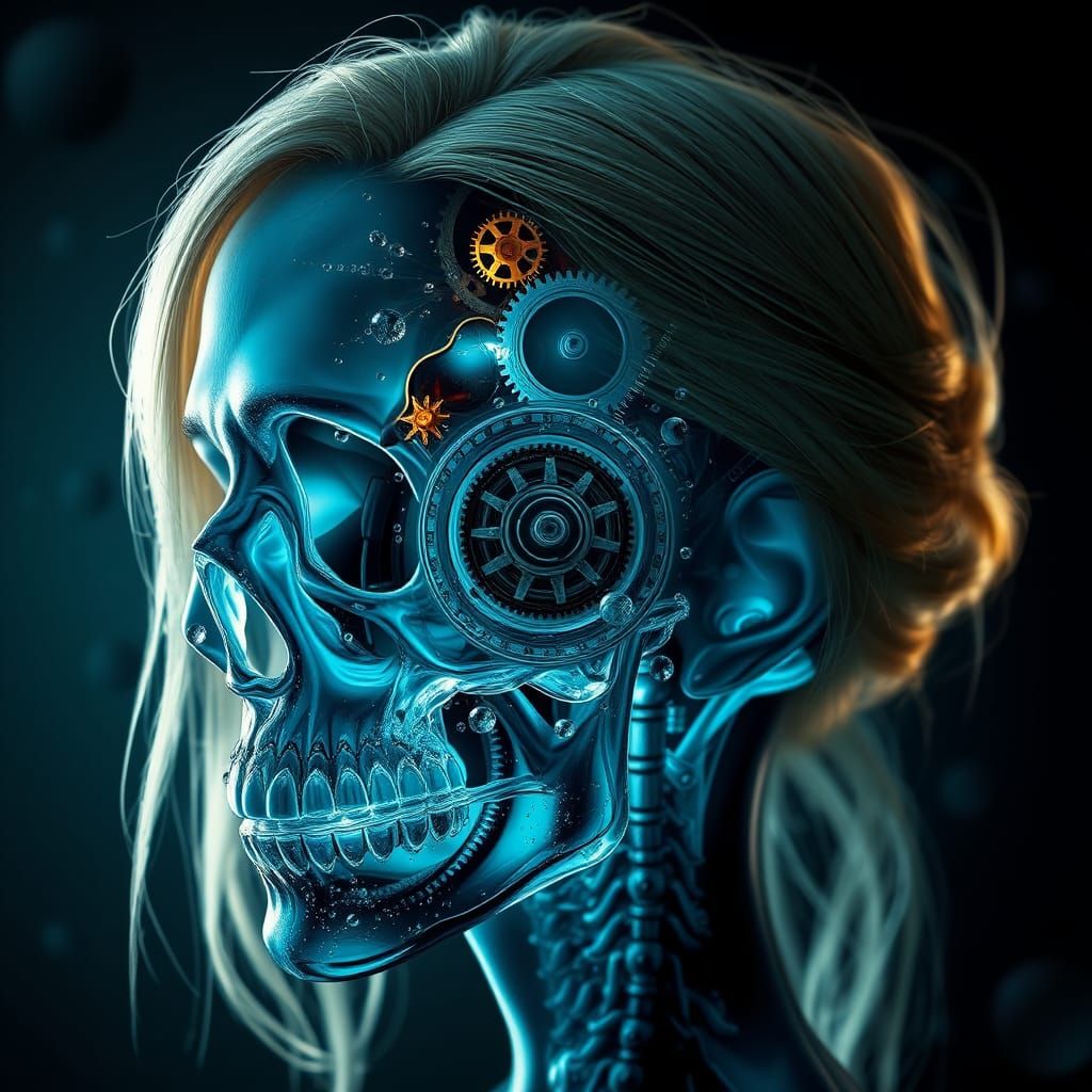 Hyperrealistic Portrait with Water Wheel Brain