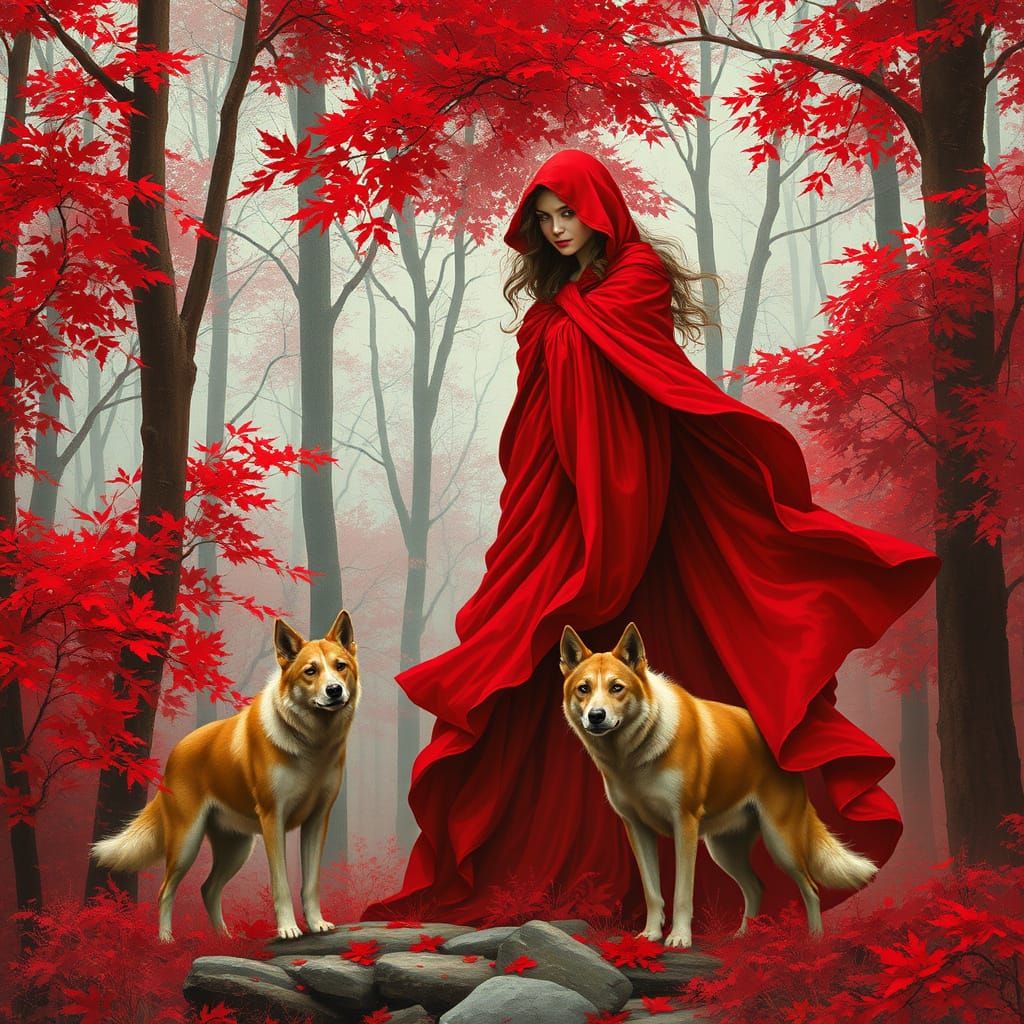 Red Goddess in Crimson Forest, Fantasy Art