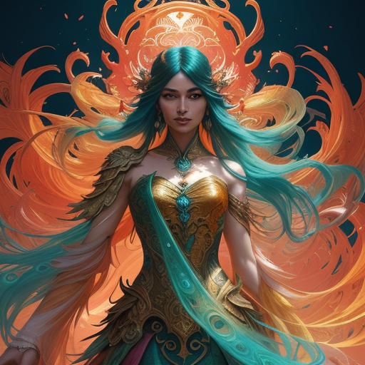 Dragon Peacock Woman in Abstract Expressionism