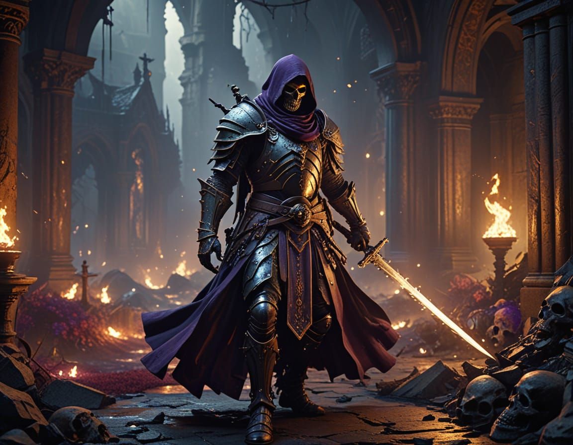 Regal Knight in Dark Fantasy Battle