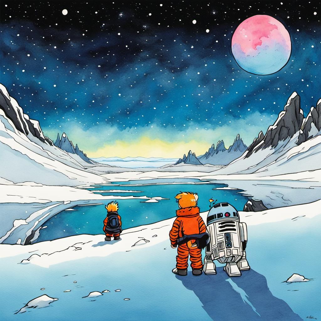 Calvin and Hobbes Stargazing on Planet Hoth