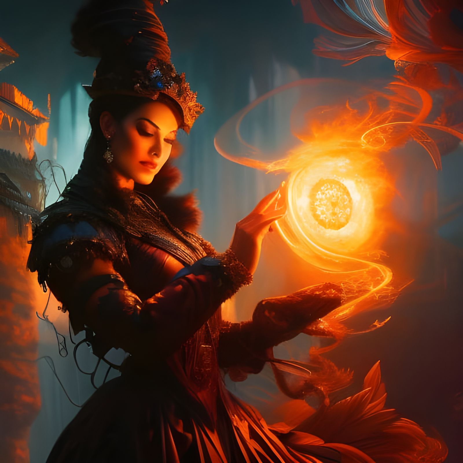 Fire Magician Creates Orb of Energy in Circus Show