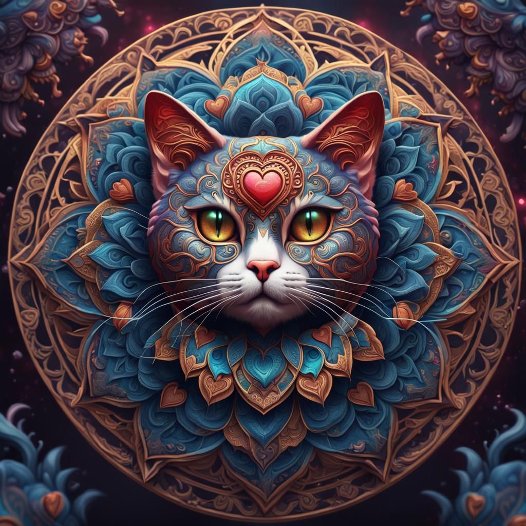 Feline Serenity: Heartbeat of the Mandala