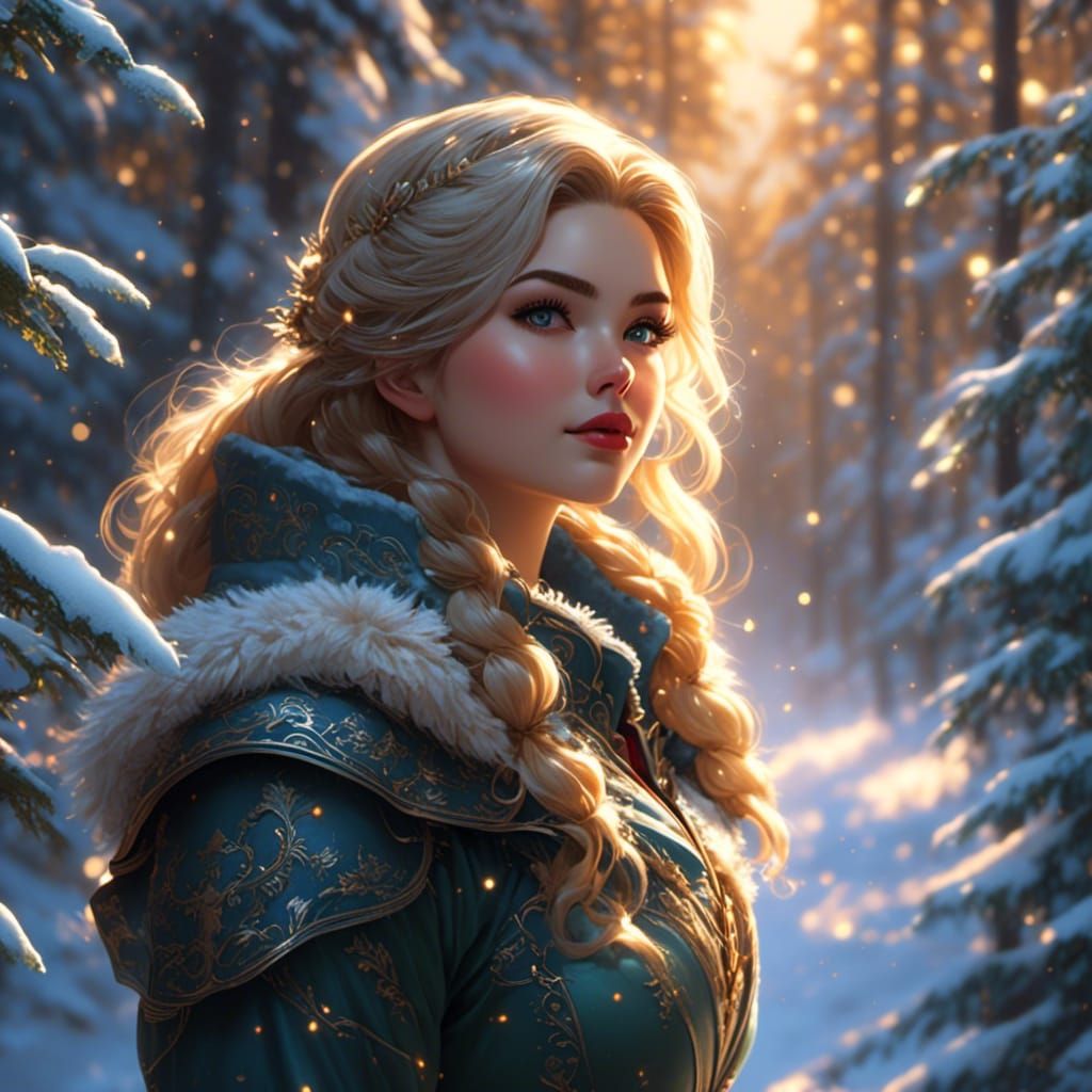 Stunning Plus Size Woman in Winter Snowfield